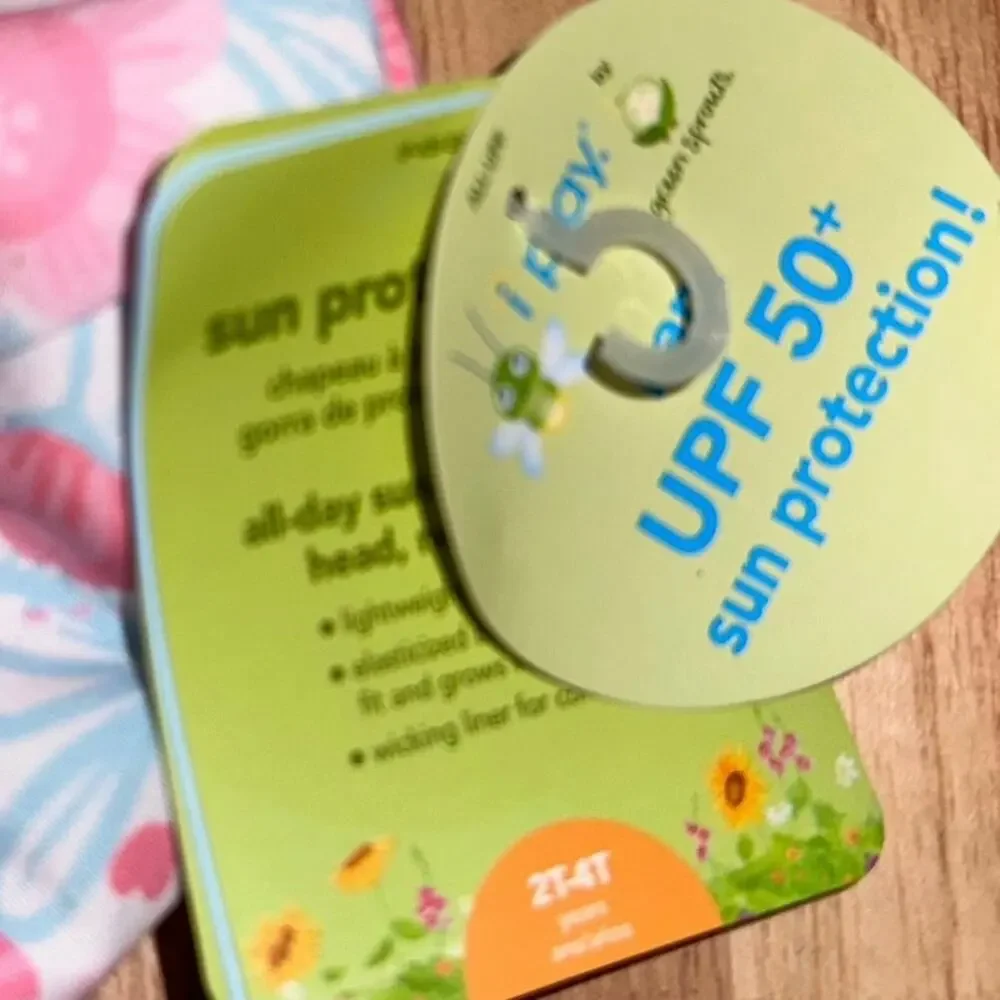 Green Sprouts Toddler Sun Hat 2T-4T UPF Protection‎ Wide Brim Tie Strap NWT